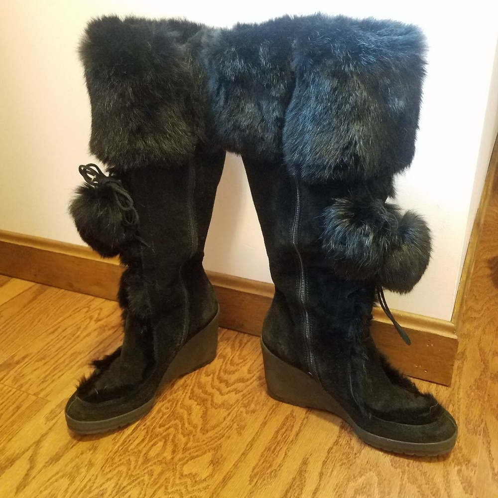 Coach black black fur lined knee high boots